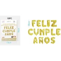 Guirnalda dorada de globos con letras Feliz Cumpleaños, 15 letras de 40 cm PARTY Guirnalda dorada de globos con letras Feliz Cumpleaños, 15 letras de 40 cm PARTY