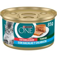 Alimento de bacalao para gato esterilizado ONE, tarrina 85 g