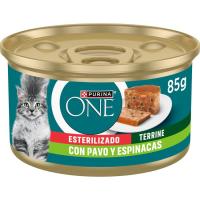Alimento de pavo-espinacas gato esterilizado ONE, tarrina 85 g