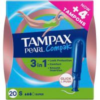 Tampón súper TAMPAX COMPAK PEARL, caja 20 uds Tampón súper TAMPAX COMPAK PEARL, caja 20 uds