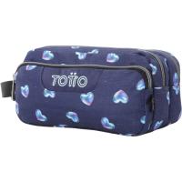 Estuche 3 compartimentos Agapec Glitter Corazones azul 4EF, 12 x 11 x 23 cm TOTTO