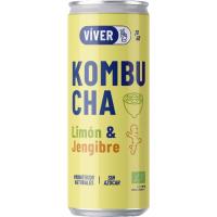 Refresco de kombucha limón-jengibre VIVER, lata 25 cl
