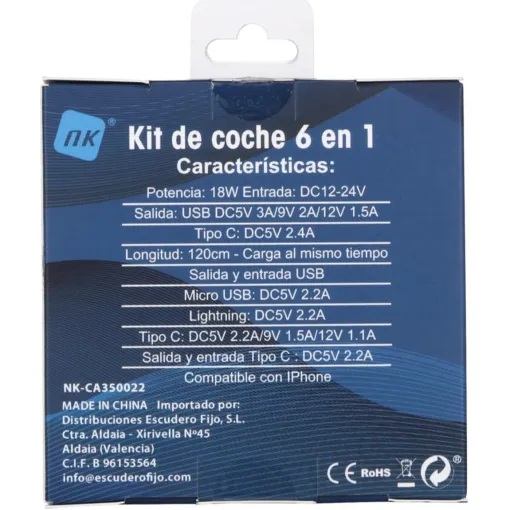 Accesorio telefonia kit coche 6 en 1 negro, NK-CA350022 NK