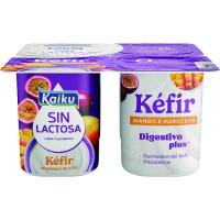 Kéfir sin lactosa con mango y maracuyá KAIKU, pack 4x125 g Kéfir sin lactosa con mango y maracuyá KAIKU, pack 4x125 g