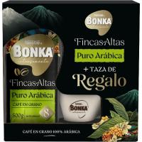 Café puro arábica en grano BONKA, paquete 500 g + Taza de regalo