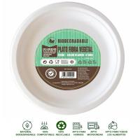 Plato biodegradable de fibra vegetal blanco, Ø23 cm NOVA, pack 12 uds