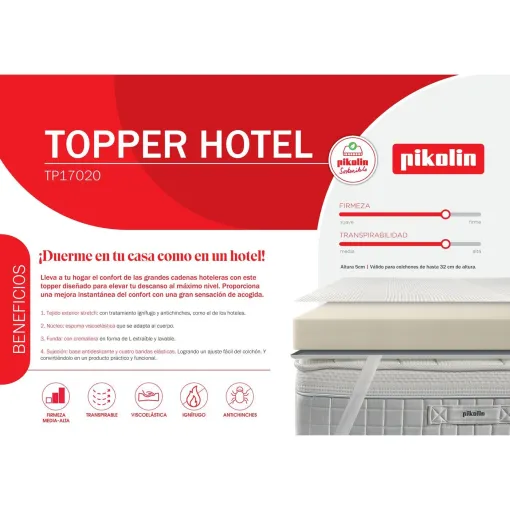 Sobrecolchón Topper Hotel viscoélastico, 5 cm, mejora confort PIKOLIN, 160x190 cm