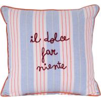 Cojín con rayas azules, bordado Il dolce far niente, funda extraible KASA, 45x45 cm