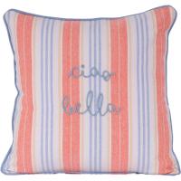 Cojín con rayas azules y rojas, bordado Ciao bella, funda extraible KASA, 45x45 cm
