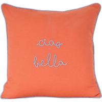 Cojín naranja con bordado Ciao bella, funda extraible KASA, 45x45 cm