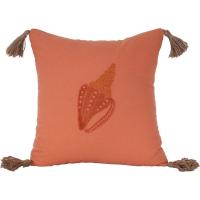 Cojín naranja, bordado de caracola y 4 borlas, funda extraíble KASA, 45x45 cm