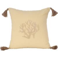 Cojín amarillo con un bordado de coral y 4 borlas, funda extraíble KASA, 45x45 cm
