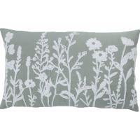 Cojín verde con flores bordadas, funda extraíble KASA, 30x50 cm