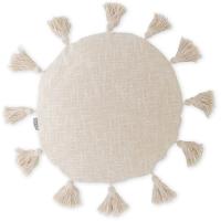 Cojín beige redondo con borlas KASA, Ø40 cm