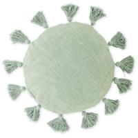 Cojín verde redondo con borlas KASA, Ø40 cm