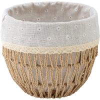 Cesta alta con tela de flores bordadas, talla S KASA, Ø25x23 cm