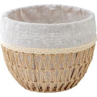 Cesta alta con tela de flores bordadas, talla M KASA, Ø30x25 cm