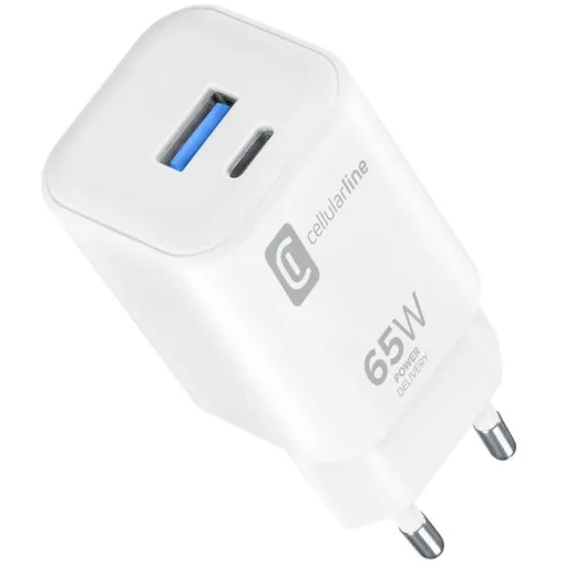 Cargador USB-C dual 65w peq blanco, ACHUSBC2PD65WSMLW CELLULAR LINE