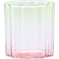 Vaso bajo de vidrio bicolor verde y rosa KASA, 8,5x6,5x6,5 cm