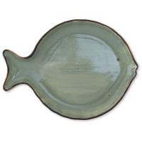 Fuente redonda en porcelana Verde con forma de Pez KASA, Ø35x3,8 cm