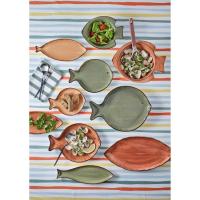 Fuente redonda en porcelana Verde con forma de Pez KASA, Ø35x3,8 cm