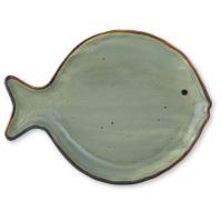 Fuente redonda en porcelana Verde con forma de Pez KASA, Ø25 cm
