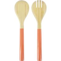 Cubiertos para servir ensalada, bambú y poliuretano color salmón KASA, 2 uds
