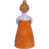 Soporte de vela en cerámica con forma de mujer, naranja y amarillo KASA, 8x9x17 cm