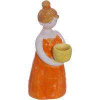 Soporte de vela en cerámica con forma de mujer, naranja y amarillo KASA, 8x9x17 cm