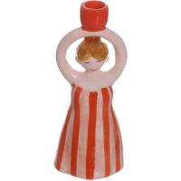 Soporte de vela, cerámica, forma de mujer rayas blancas y naranjas KASA, 7x8x21 cm Soporte de vela, cerámica, forma de mujer rayas blancas y naranjas KASA, 7x8x21 cm