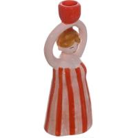 Soporte de vela, cerámica, forma de mujer rayas blancas y naranjas KASA, 7x8x21 cm