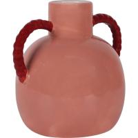 Jarrón decorativo rosa con asas rojas KASA, 21,1x18x22 cm