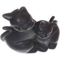 Figura en cerámica de dos gatos negros KASA, 15x8x19 cm
