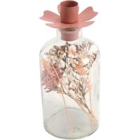 Botella de vidrio decorativa con flores secas tonos rosa KASA, Ø8x19 cm