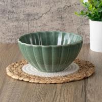 Bol en gres acanalado verde KASA, Ø14,3x7 cm