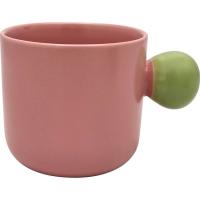 Taza en gres Rosa, asa de bola verde, Ø9,5x13 cm KASA, 450 ml