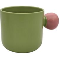 Taza en gres Verde, asa de bola rosa, Ø9,5x13 cm KASA, 450 ml Taza en gres Verde, asa de bola rosa, Ø9,5x13 cm KASA, 450 ml