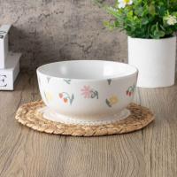 Bol blanco con flores de colores, gres, Ø13,7x6,5 cm KASA, 530 ml