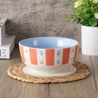 Bol con rayas naranjas y flores, gres, Ø13,7x6,5 cm KASA, 530 ml