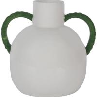 Jarrón decorativo blanco con asas verdes KASA, 21,1x18x22 cm