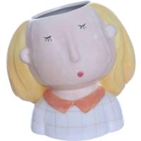 Jarrón de cerámica, mujer de pelo rubio KASA, 11,7x10x12 cm