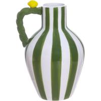 Jarrón de cerámica, rayas verdes, asa verde con Limón KASA, 14x12,5x19 cm