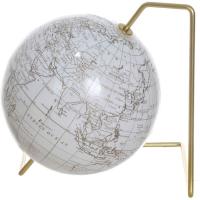 Globo terráqueo blanco, soporte dorado KASA, Ø17x18 cm