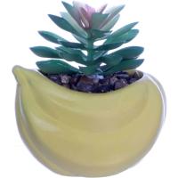 Planta artificial en maceta, cerámica amarilla, forma de banana KASA, 8,5x6,5x9 cm