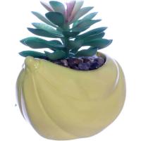 Planta artificial en maceta, cerámica amarilla, forma de banana KASA, 8,5x6,5x9 cm