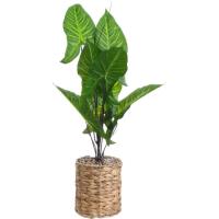 Planta artificial alta de hojas verdes en maceta de paja KASA, Ø15x68 cm