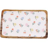 Fuente rectangular de madera con flores KASA, 30x20 cm