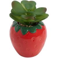 Planta artificial en maceta de cerámica roja con forma de fresa KASA, Ø6,7x10 cm