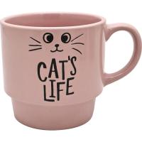 Taza de cerámica rosa Cat's Life, Ø9,7x9,4 cm KASA, 420 ml