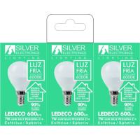 Bombilla esférica Led Eco E14, 7W, 6000K, luz fría SILVER ELECTRONICS, pack 3 uds